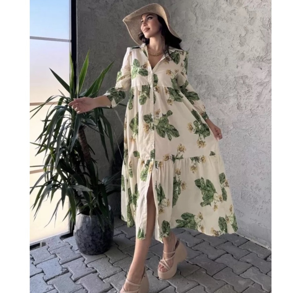 Zara Green Floral Maxi Dress